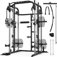 Royal Fitness Smith Machine, Multifunctional Power Cage Rack with Smith Bar and Cable Pulley System, and LAT Pull Down Machine for Home Gym