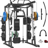 SunHome Smith Machine, 2000LBS Power Cage Squat Rack with Smith Bar, Two LAT Pull-Down Systems, Cable Crossover Machine and and More Cable Attachment for Home Gym