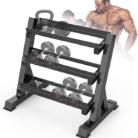 THERUN 1100lbs Adjustable 3 Tier Dumbbell Rack Stand, Hex dumbbells Hand Weights Rack Dumbbell Holder Home Gym Storage Organizer, Reverse Install Available (Rack Only)