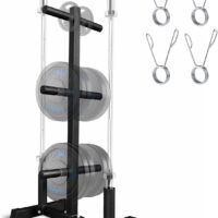 Yes4All Weight Plate Tree Holder & Vertical Barbell Storage Rack For Home Gym, 6-Pegs Olympic Weight Plate & 2 Barbells