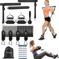 ALongSong Portable Pilates Bar Kit with Resistance Bands for Women & Men，Upgraded 3 Section Pilates Bar with Stackable Bands for Home Gym Exercise Fitness Equipment Supports Full-Body Workouts