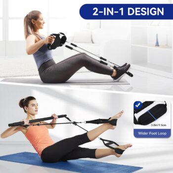 ALongSong Portable Pilates Bar Kit with Resistance Bands for Women & Men，Upgraded 3 Section Pilates Bar with Stackable Bands for Home Gym Exercise Fitness Equipment Supports Full-Body Workouts