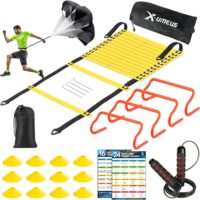 Agility Ladder Speed Training Equipment Set-20ft Agility Ladder,12 Soccer Cones,4 Hurdles, Jump Rope, Running Parachute| Basketball Football Soccer Training Equipment for Kids Youth Adults