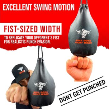 Bull Doza Fight Wear Slip Dodge Reaction Bag - Fist Width - 1kg When Filled - 2 Meter Hanging Rope Included - Boxing Punch Bag MMA - Black - No.1 Defence Bag (Not for Punching)