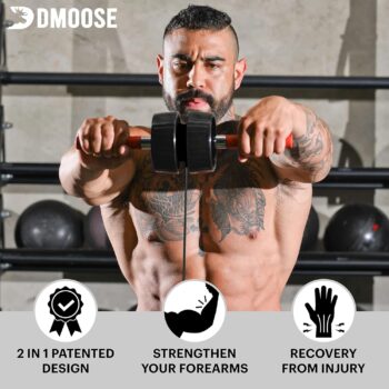 DMoose Fitness Forearm Exerciser - Hand, Wrist and Forearm Strengthener - Durable PVC Anti-Slip Grip Handles and Quick Locking Mechanism - Wrist Roller for Strength Training for Men & Women (Patented)