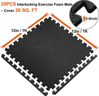 Exercise Mats Puzzle Foam Mats Gym Flooring Mat Cover 20 SQ.FT Interlocking Foam Mats with EVA Foam Floor Tiles for Home Gym Equipment Workouts Black