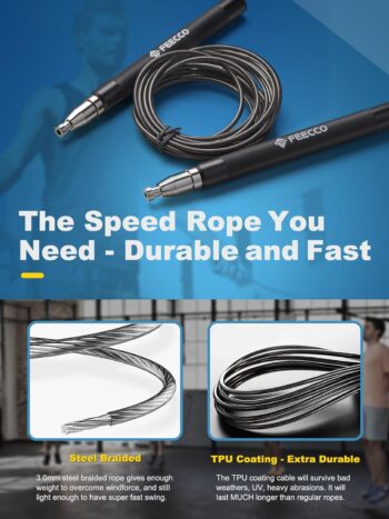 FEECCO Speed Jump Rope - Self-Locking Design for Quick Adjustment, 360-Degree Spin, Metal Handles with Silicone Grip for the Ultimate Workout Experience
