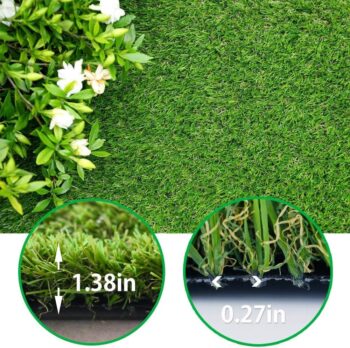 Premium Synthetic Artificial Grass Turf 1.38inch Pile Height 7FTX15FT, High Density Fake Faux Grass Turf, Natural and Realistic Looking Garden Pet Dog Lawn