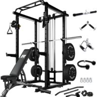 RitFit Multi-function Squat Rack Power Cage PPC03 with Cable Crossover System, 1000LBS Capacity Power Rack and Packages with Optional Weight Bench, Olympic Barbell Weight Set, for Garage & Home Gym