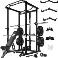 RitFit Power Cage with Optional LAT PullDown/Cable Crossover/Smith Machine System, 1000LB Squat Rack for Home & Garage Gym, with Weight Storage Rack and More Training Attachments, ASTM-Certified