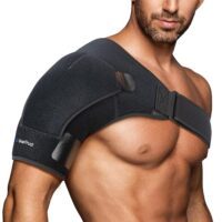 Suptrust Recovery Shoulder Brace for Men and Women, Shoulder Stability Support Brace, Adjustable Fit Sleeve Wrap, Relief for Shoulder Injuries and Tendonitis, One Size Regular, Dark Black