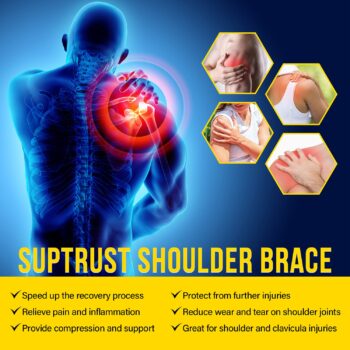 Suptrust Recovery Shoulder Brace for Men and Women, Shoulder Stability Support Brace, Adjustable Fit Sleeve Wrap, Relief for Shoulder Injuries and Tendonitis, One Size Regular, Dark Black