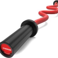 Synergee Commercial Super EZ Curl Olympic Bar Chrome, Black Phosphate and Red with Powder Coated Brass Bushings Excellent for Bicep Curls and Triceps Extensions