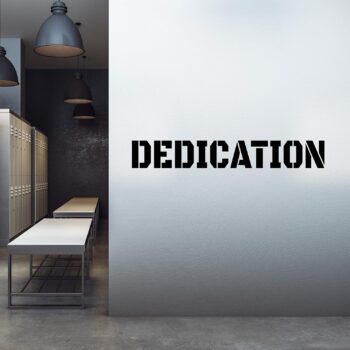 Extra Large Gym Wall Decal | Dedication | 7 in H x 48 in W| Big Lettering Home or Gym Wall Decor | Inspirational Motivational Wall Sticker for Exercise and Workout Motivation (Black)