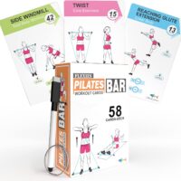 Flexies Pilates Bar Workout Cards - 58 Exercise Cards with Pilates Stick Work Out Postures, Instructions & Breathing Tips | Free Ring & Dry-Erase Marker to Create Your Customize Workout Planner Chart