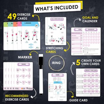 Flexies Pilates Bar Workout Cards - 58 Exercise Cards with Pilates Stick Work Out Postures, Instructions & Breathing Tips | Free Ring & Dry-Erase Marker to Create Your Customize Workout Planner Chart - Image 6