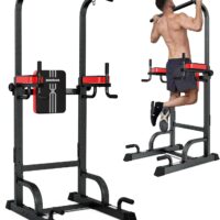 Pooboo Power Tower Dip Station, Pull Up Bar Stand for Fitness Home Gym Workout, Pull Up Dip Station, Multi-Function Power Tower Pull Up Bar,Adjustable Strength Training Fitness Equipment, 350LB Weight Capacity