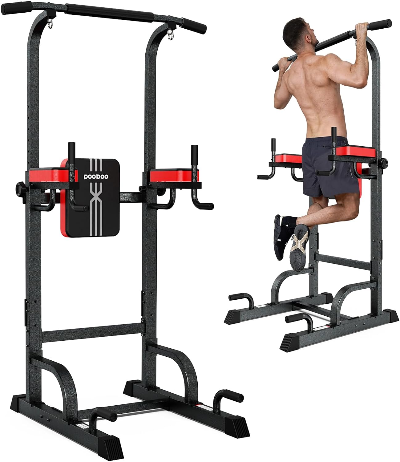 Pooboo Power Tower Dip Station, Pull Up Bar Stand for Fitness Home Gym Workout, Pull Up Dip Station, Multi-Function Power Tower Pull Up Bar,Adjustable Strength Training Fitness Equipment, 350LB Weight Capacity