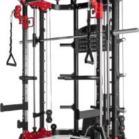 RitFit BPC04 Light Commercial Smith Machine, 2000LBS All-in-One Workout Station Power Rack with Smith Barbell, LAT Pulldown & Low Row, Cable Crossover System, and 18 Attachments for Full Body Workout