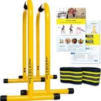 Lebert Fitness Dip Bar Stand - Original EQualizer Total Body Strengthener Pull Up Bar Home Gym Exercise Equipment Dipping Station - Hip Resistance Band, Workout Guide and Online Group - Yellow