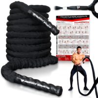 Pro Battle Ropes with Anchor Strap Kit and Exercise Poster – Upgraded Durable Protective Sleeve – 100% Poly Dacron Heavy Battle Rope for Strength Training, Cardio, CrossFit, Exercise Rope
