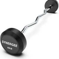 Synergee Fixed Easy Curl Bar Pre Weighted Curved Steel Bar with Rubber Weights - Fixed Weight