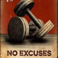 ICRAEZY No Excuses Just Results Gym Room Weightlifting Dumbbell Fitness Metal Tin Sign Vintage Retro for Cafe Home Art Wall Decoration 8x12 Inch