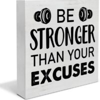 Motivation Gym Wood Box Sign Decor Desk Sign Be Stronger Than Your Excuses Wooden Box Block Sign Rustic Home Office Workout Room Shelf Wall Decoration