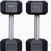 Rep Fitness Rubber Hex Dumbbell(s) - Singles (55LB +) and Pairs (5LB - 50LB) - Low Odor, Fully Knurled Handle