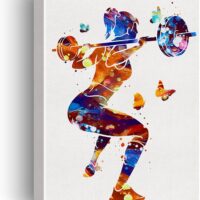 Woman Weight Lifter Watercolor Wall Art Female Weightlifter Canvas Painting Prints for Home Gym Wall Decor Framed Artwork Gifts(12x15 Inch)